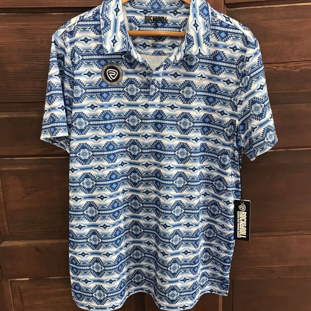 Rock & Roll Denim Aztec Western Polo Shirt - Men's Size L
